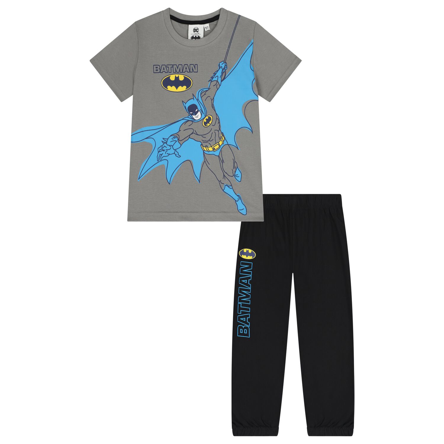 Boys Grey & Black Batman Pyjamas, 1, hi-res