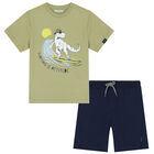 Boys Green & Navy Dinosaur Shorts Set, 1, hi-res