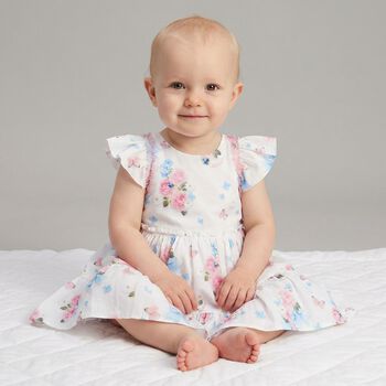 Younger Girls White Florals & Bows Dress