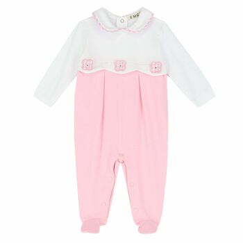 Baby Girls White & Pink Babygrow