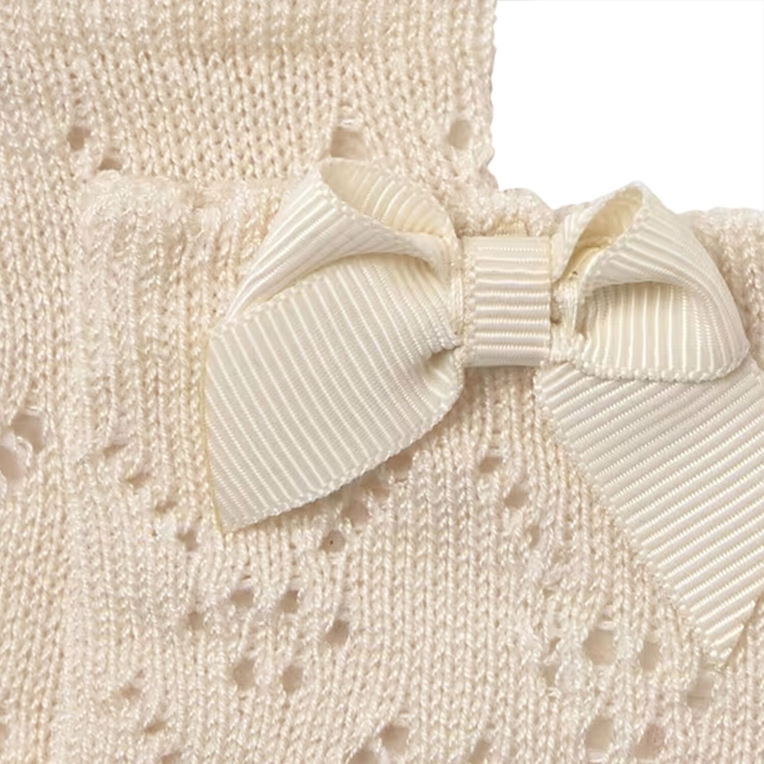 Baby Girls Beige Knitted Bow Socks, 2, hi-res