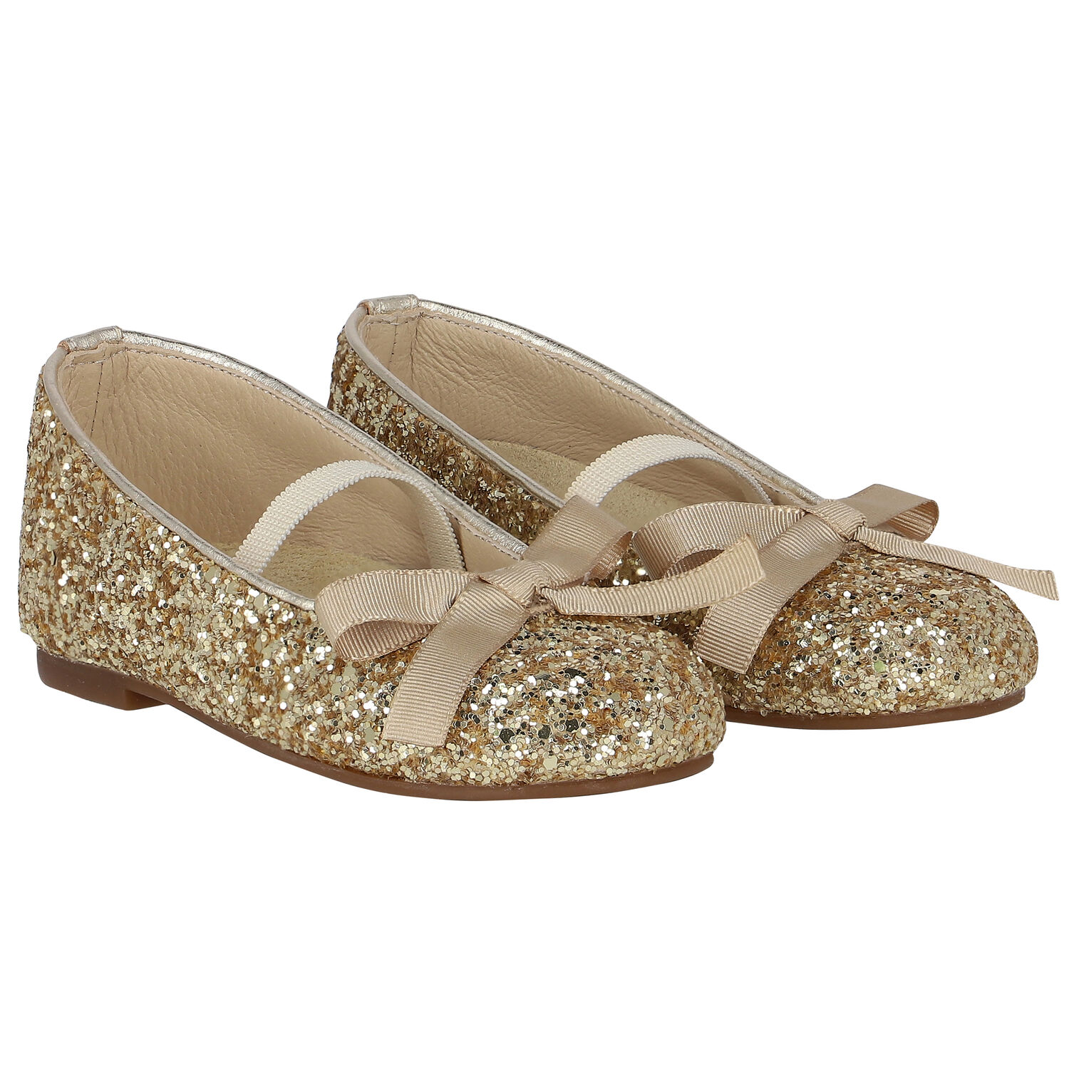 Girls Gold Glitter Bow Shoes, 1, hi-res image number null