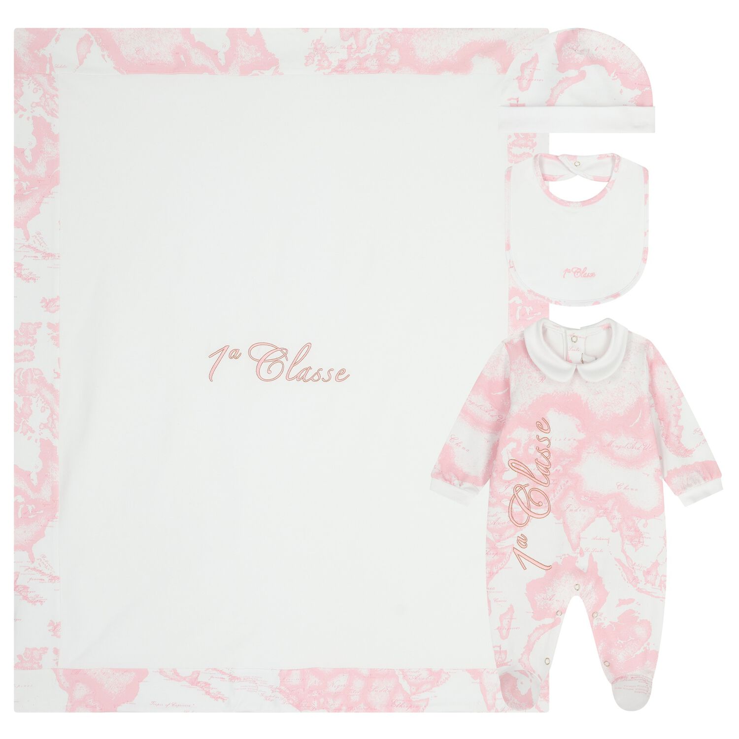 Baby Girls White & Pink Geo Map Babygrow Gift Set , 2, hi-res