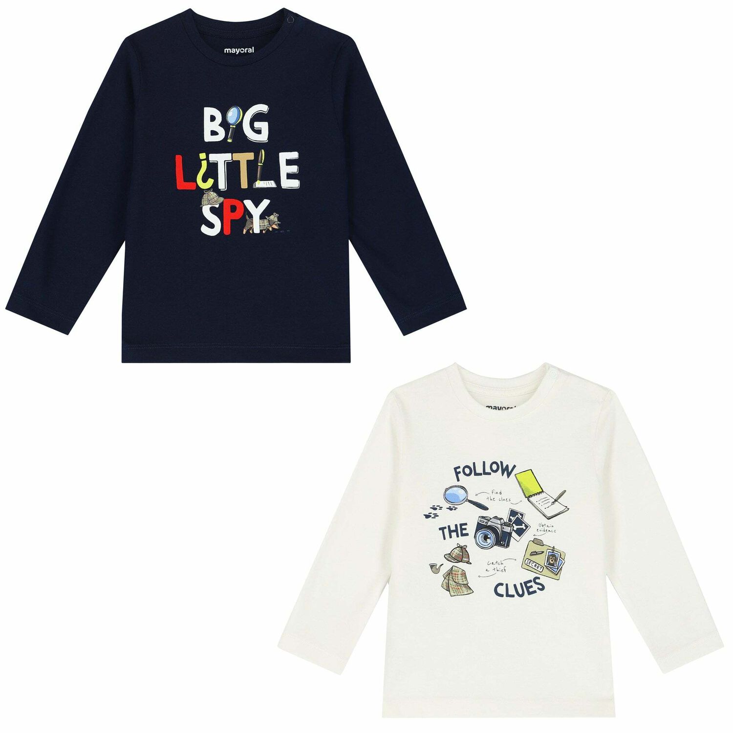 Younger Boys Navy & Ivory Long Sleeve Tops ( 2-Pack ), 2, hi-res