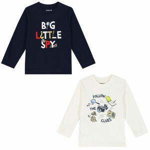 Younger Boys Navy & Ivory Long Sleeve Tops ( 2-Pack )