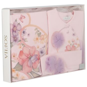 Baby Girls Pink Floral Babygrow Gift Set