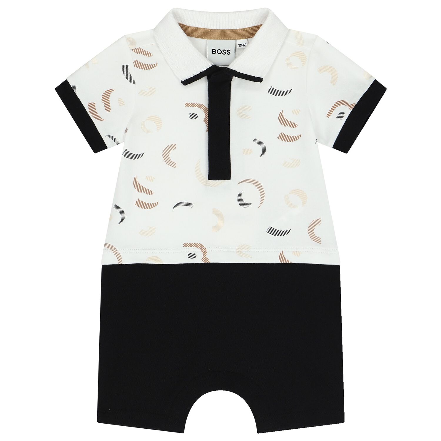 Baby Boys White & Black Logo Polo Romper, 1, hi-res