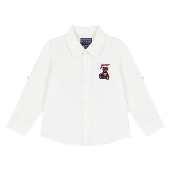 قميص أولاد بالشعار و طبعة الدب تيدي باللون الأبيض