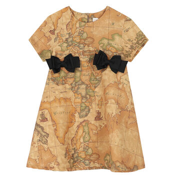 Girls Beige Geo Map Dress