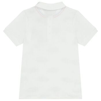 شيرت بولو للأولاد بشعار سيارة رياضية باللون الأبيض