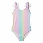 Girls Pink Rainbow Petal Swimsuit, 1, hi-res