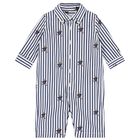 Baby Boys White & Blue Polo Bear Striped Romper, 1, hi-res