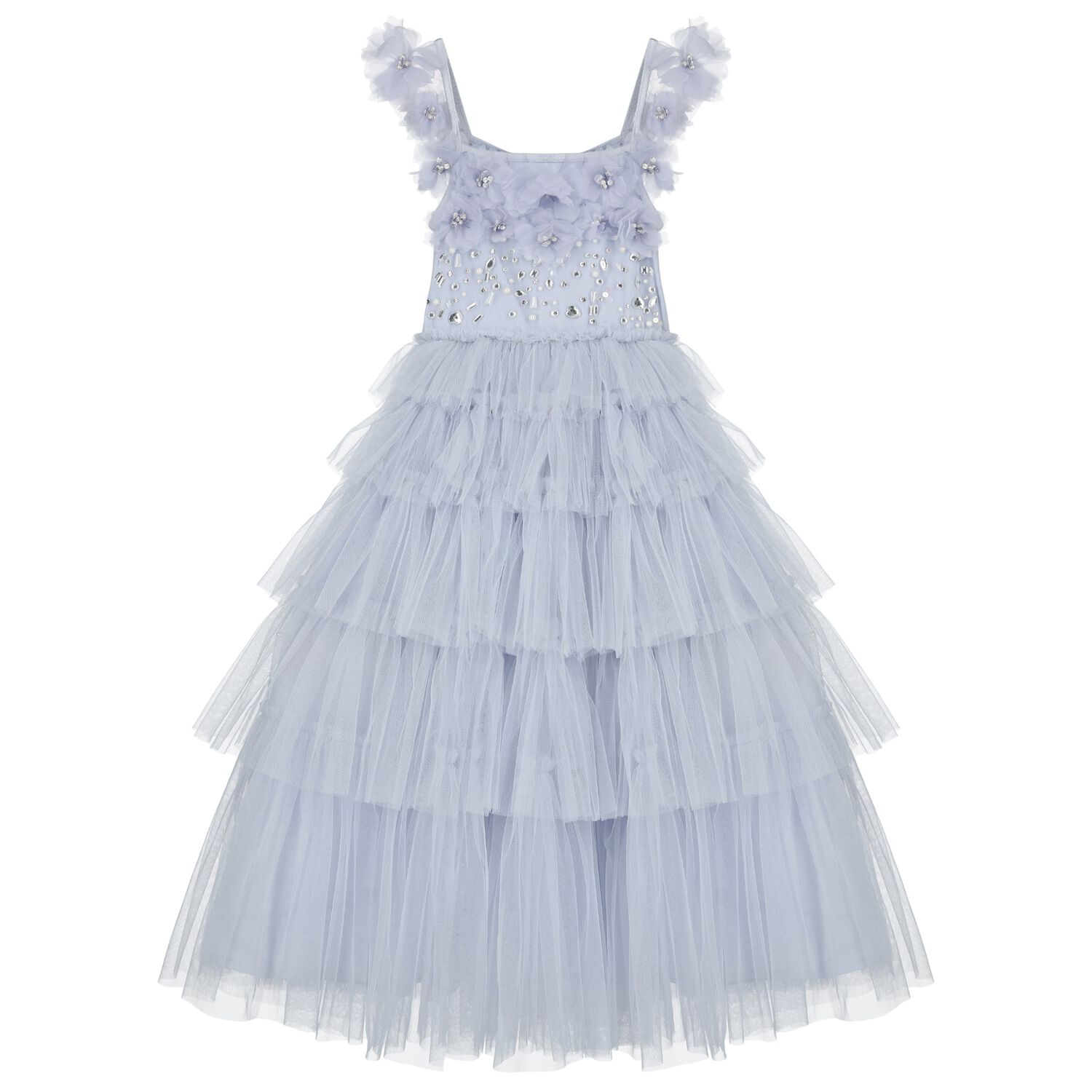 Girls Blue Sequin Tulle Dress, 1, hi-res