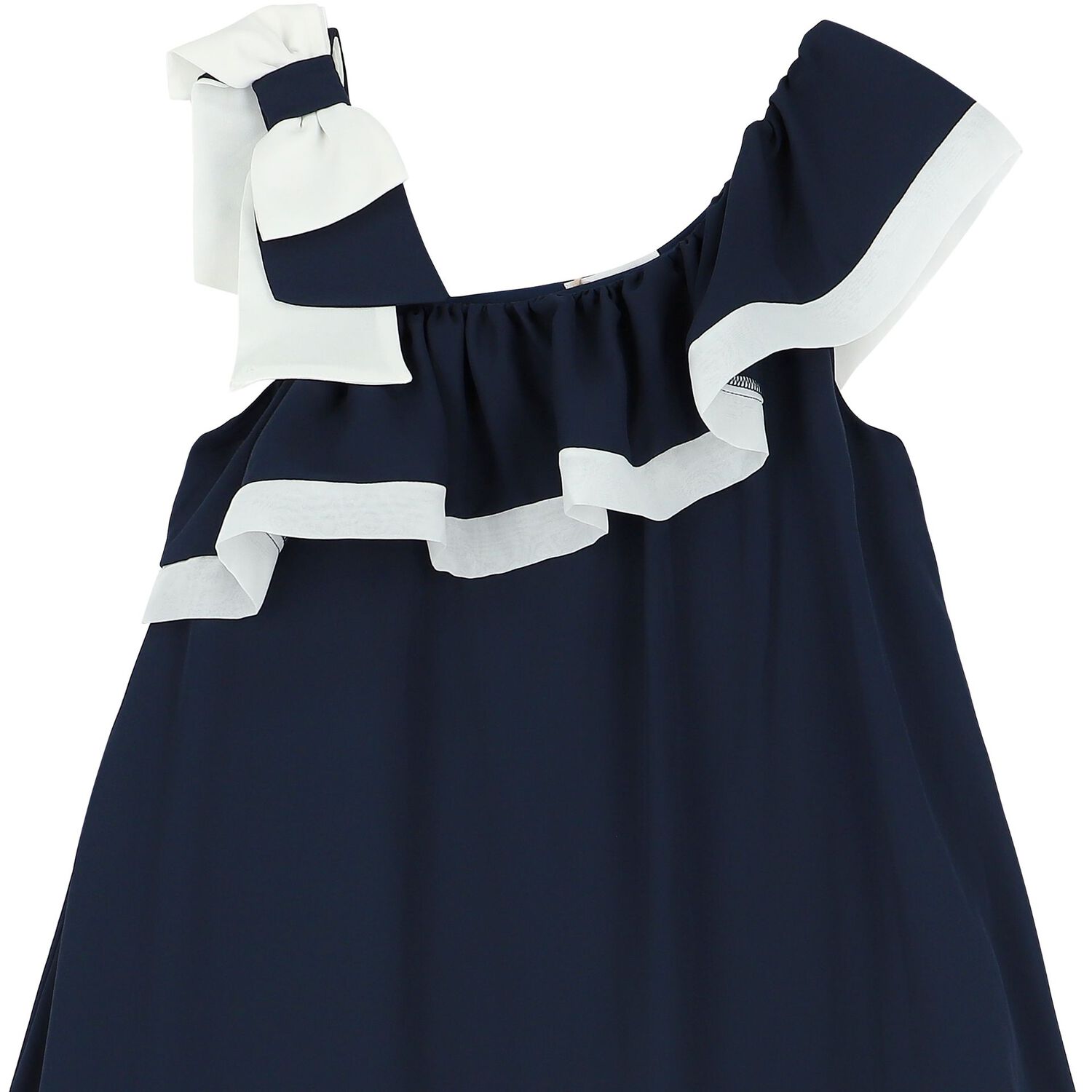 Girls Navy Blue & White Chiffon Dress, 1, hi-res