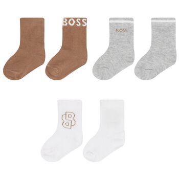 Baby Boys White, Beige & Grey Socks ( 3-Pack )