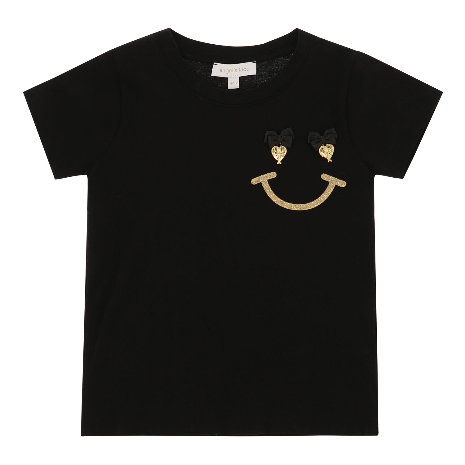 Girls Black Happy Face T-Shirt, 1, hi-res
