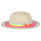 Younger Girls Beige Straw Sun Hat, 1, hi-res