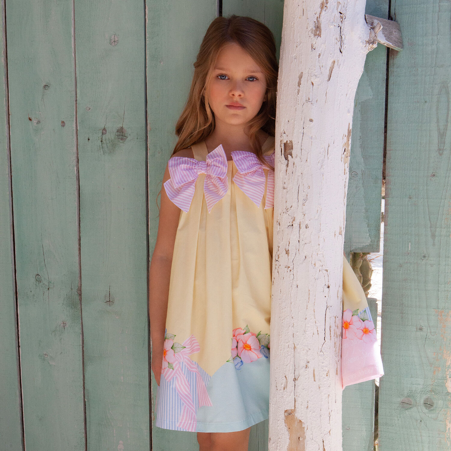 Girls Yellow Floral & Bow Dress, 1, hi-res image number null