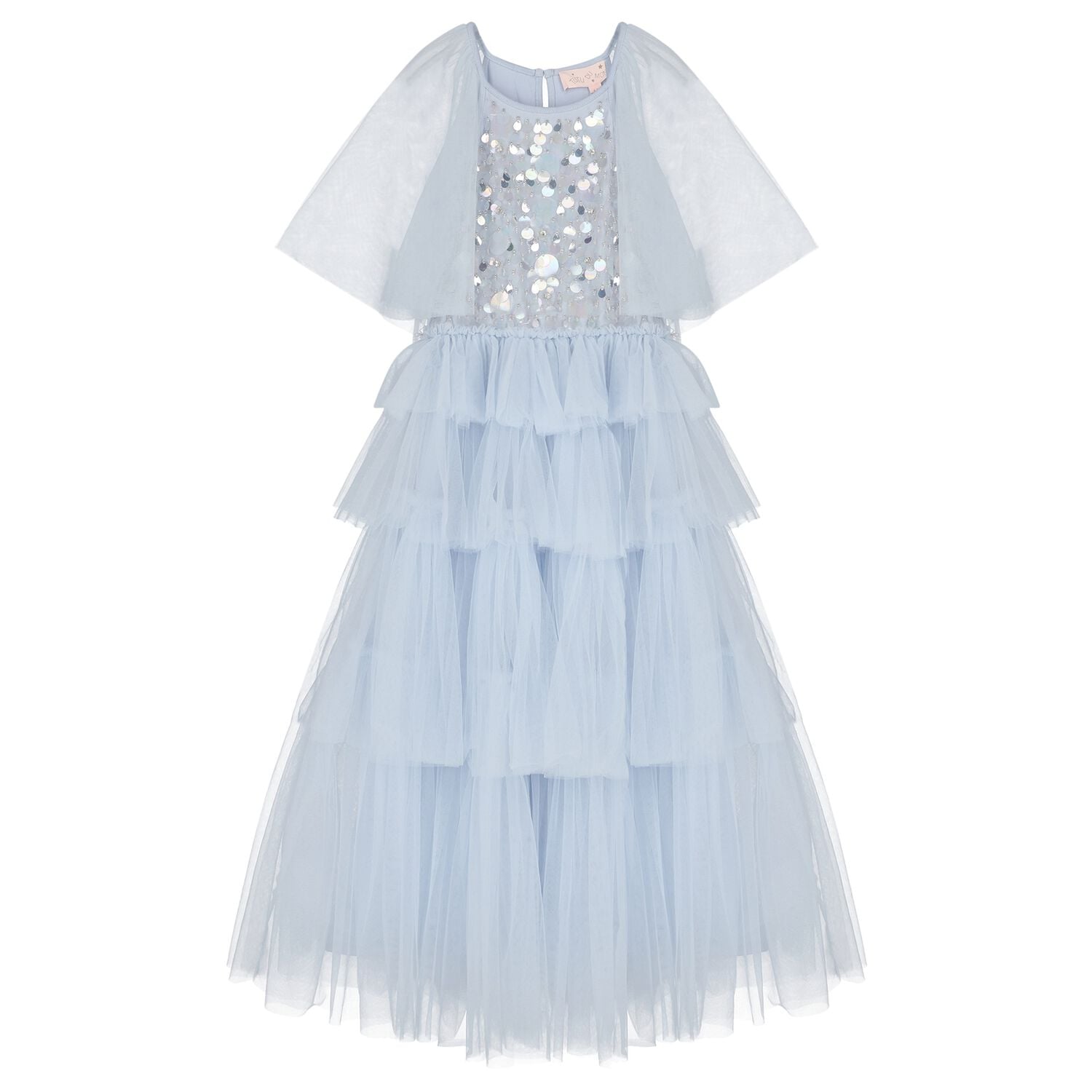 Girls Blue Tiered & Sequinned Tulle Dress, 1, hi-res