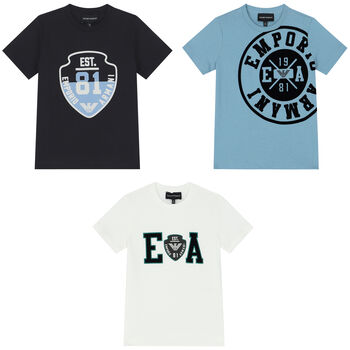 Boys Navy, Ivory & Blue Logo T-Shirts ( 3-Pack )