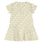 Younger Girls Ivory & Gold Logo Dress, 1, hi-res
