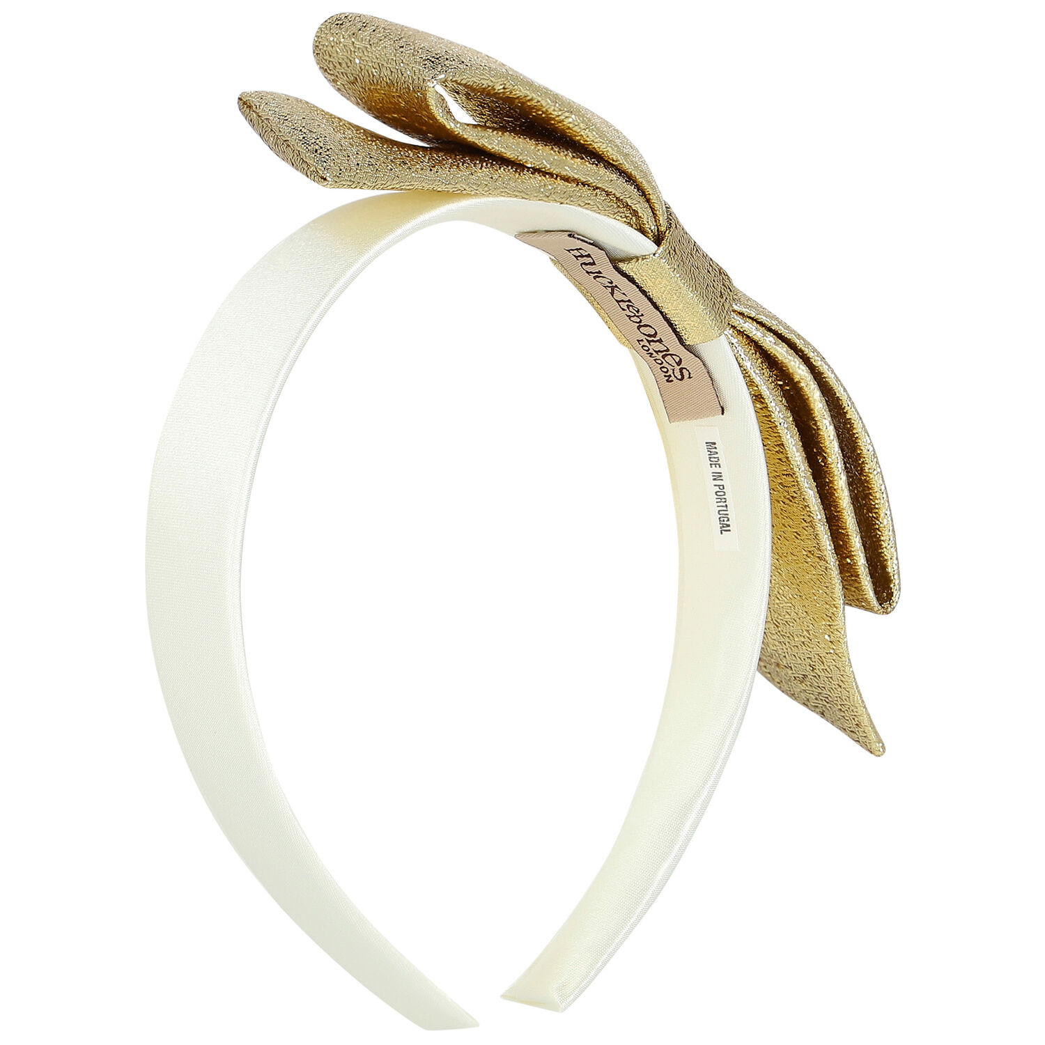 Girls Gold & White Bow Headband, 1, hi-res