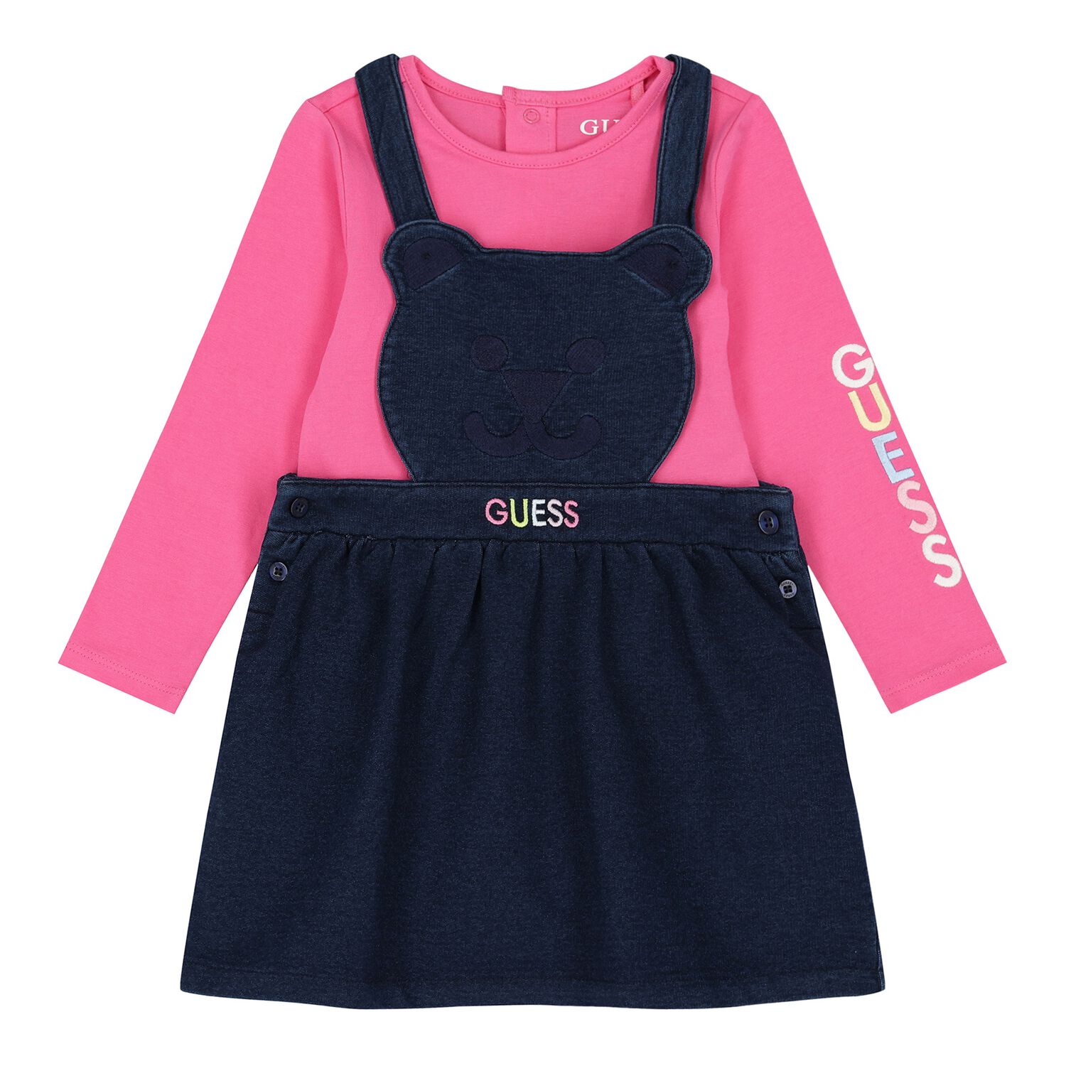 Baby Girls Pink & Blue Dungaree Set, 1, hi-res