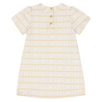Younger Girls White & Gold Logo Dress