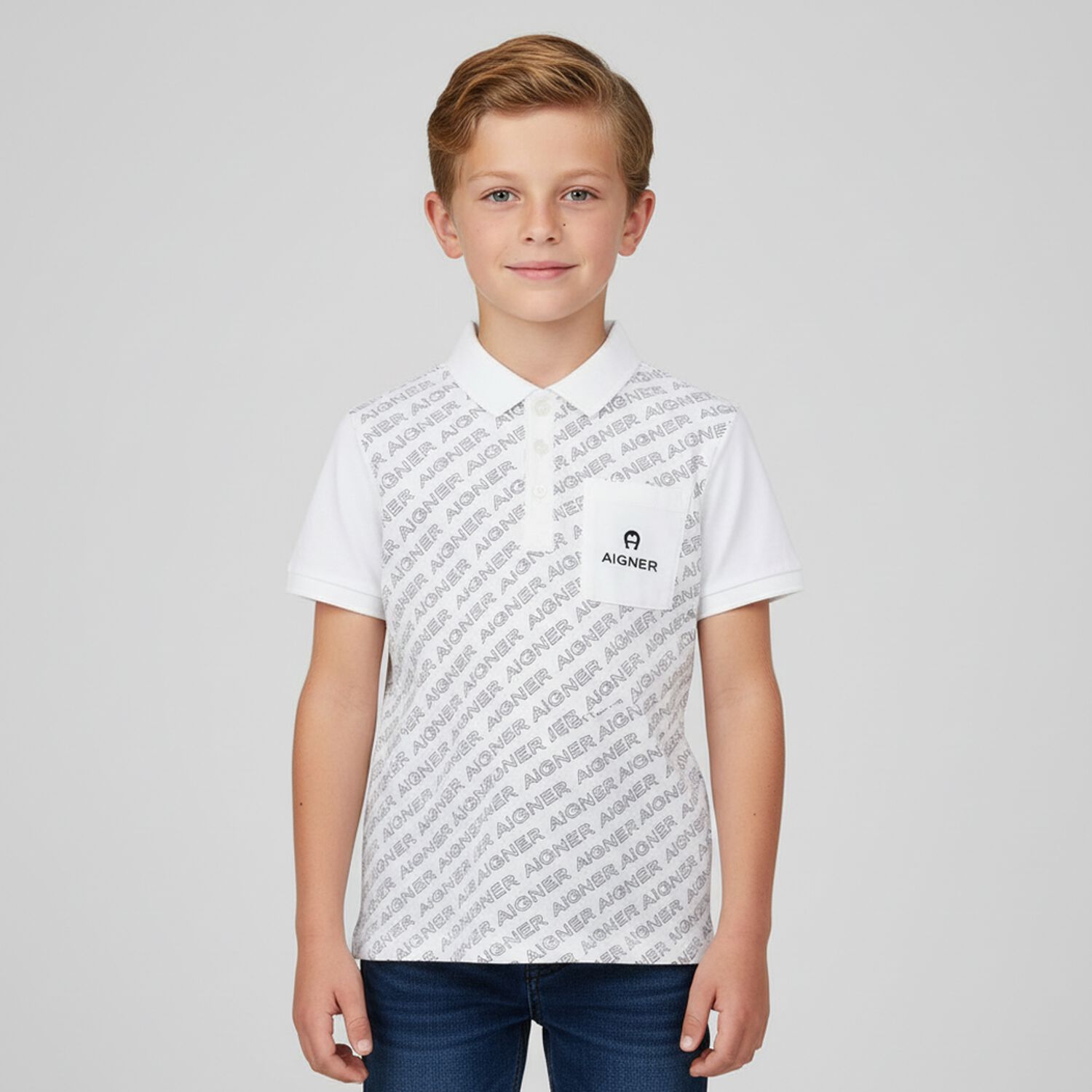 Boys White Logo Polo Shirt, 1, hi-res