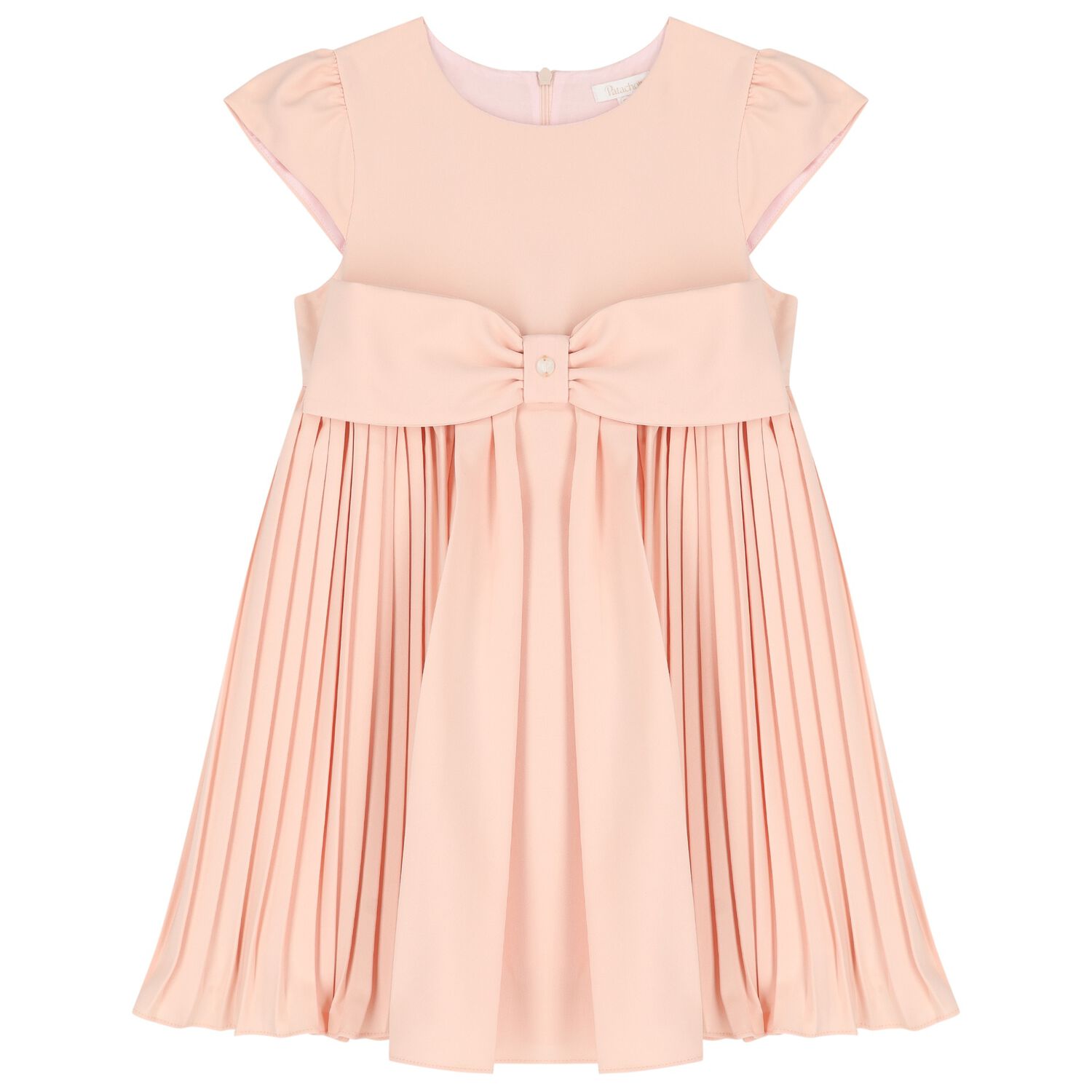 Girls Pink Bow Pleated Dress, 2, hi-res