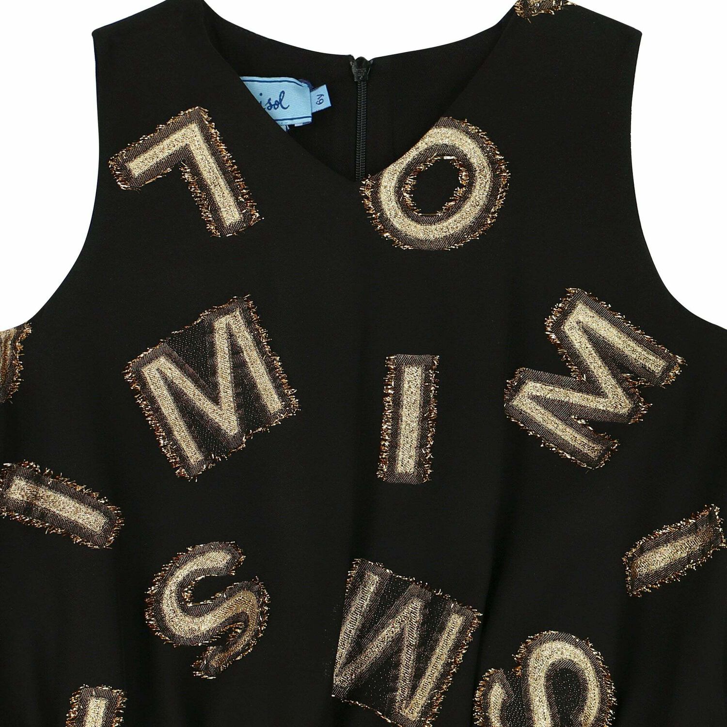 فستان باللون الاسود والذهبى للبنات, 1, hi-res