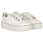 Girls Ivory & Gold Logo Trainers, 1, hi-res