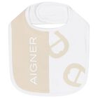 White & Beige Logo Baby Bib, 1, hi-res