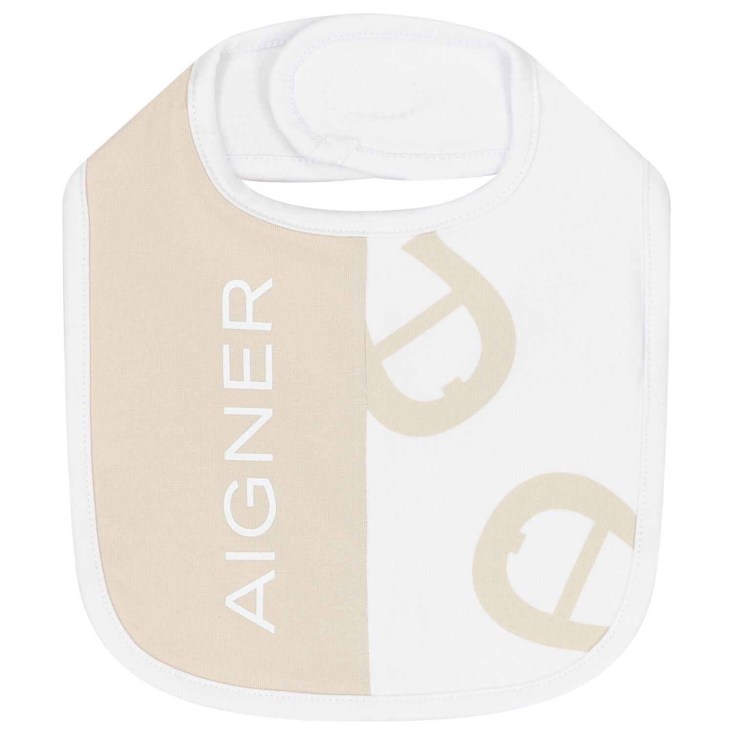 White & Beige Logo Baby Bib, 1, hi-res