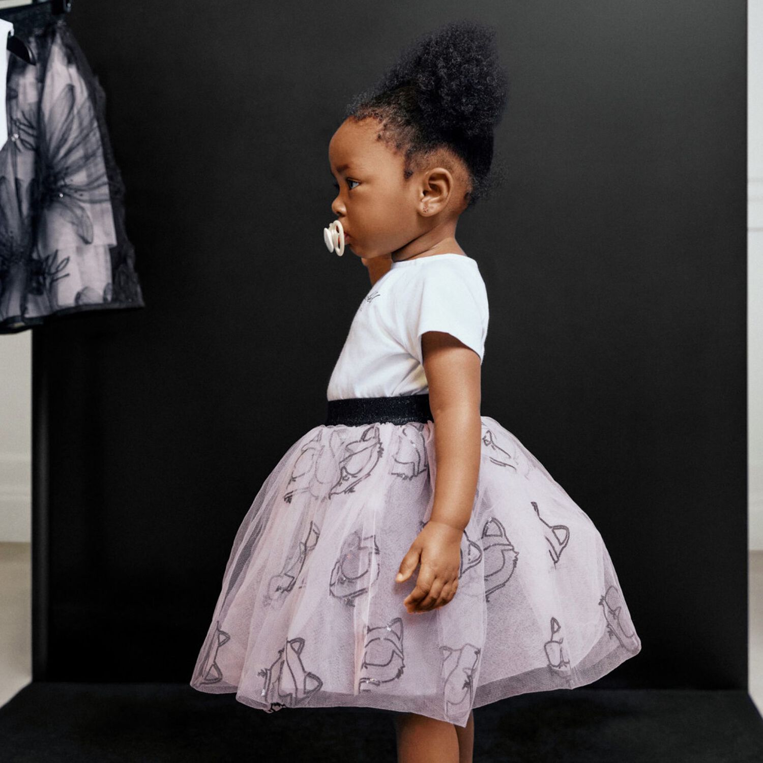 Girls White & Pink Tulle Choupette Skirt Set, 1, hi-res