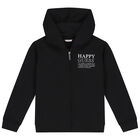 Girls Black Logo Hooded Zip Up Top, 2, hi-res