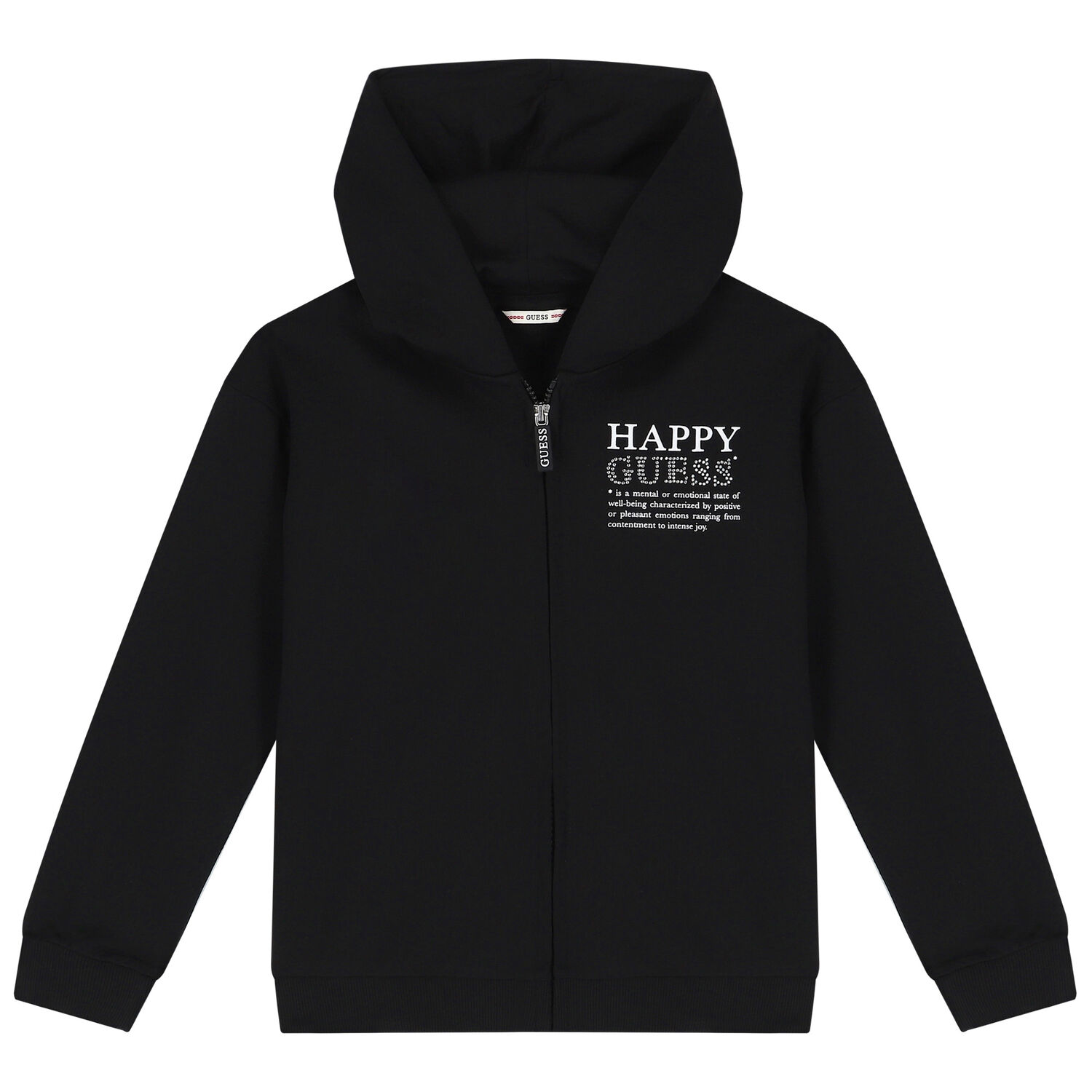Girls Black Logo Hooded Zip Up Top, 2, hi-res
