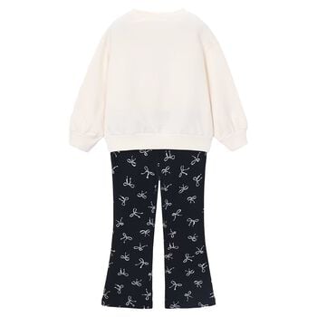 Girls Ivory & Black Bow Leggings Set