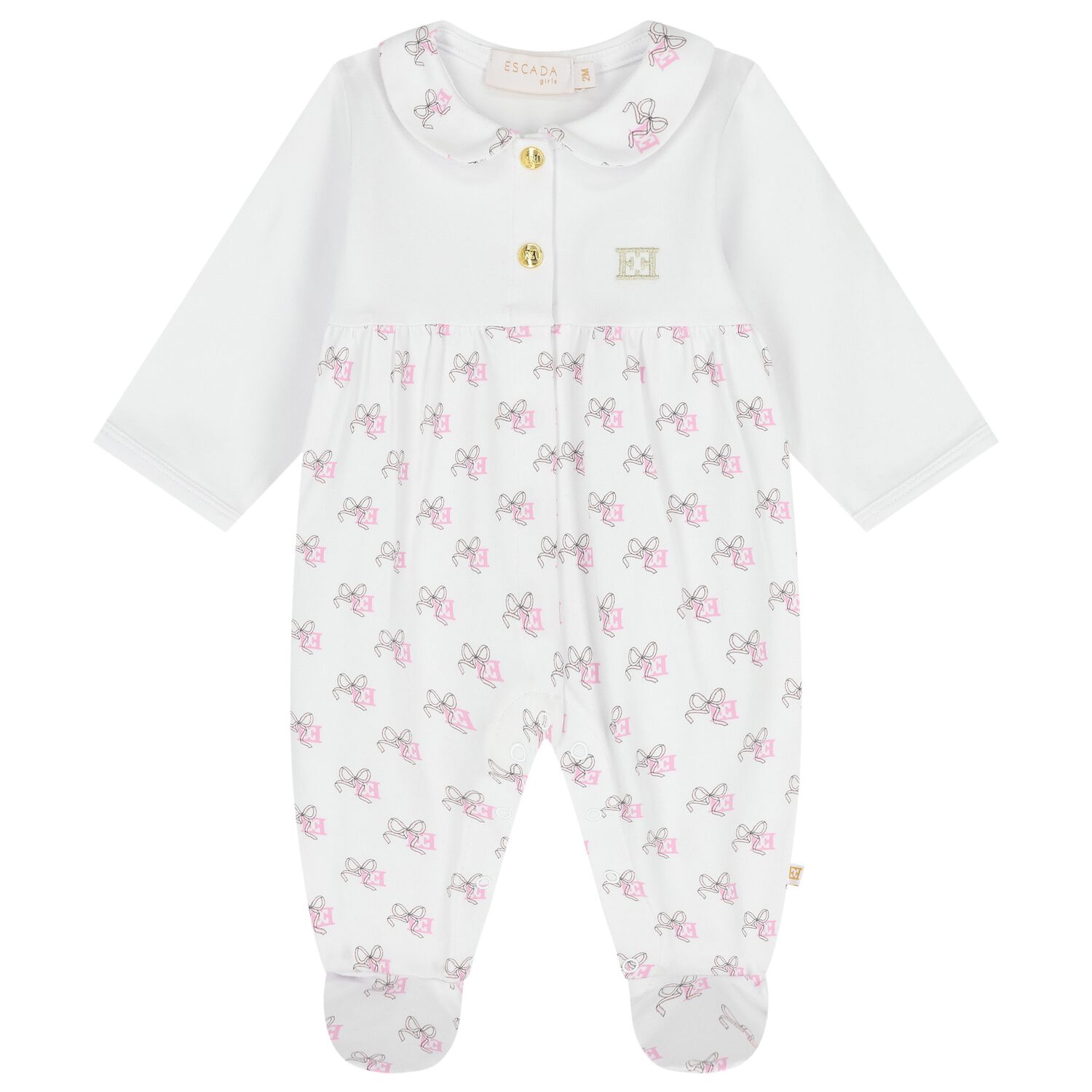 بدلة أطفال بيضاء مزينة بشعار فيونكة للبنات, 1, hi-res