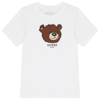 Boys White Teddy Bear Logo T-Shirt