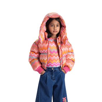 تيشيرت بنات متعرج باللون البرتقالي والزهري