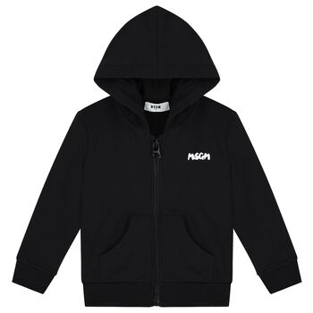Black Logo Hooded Zip Up Top