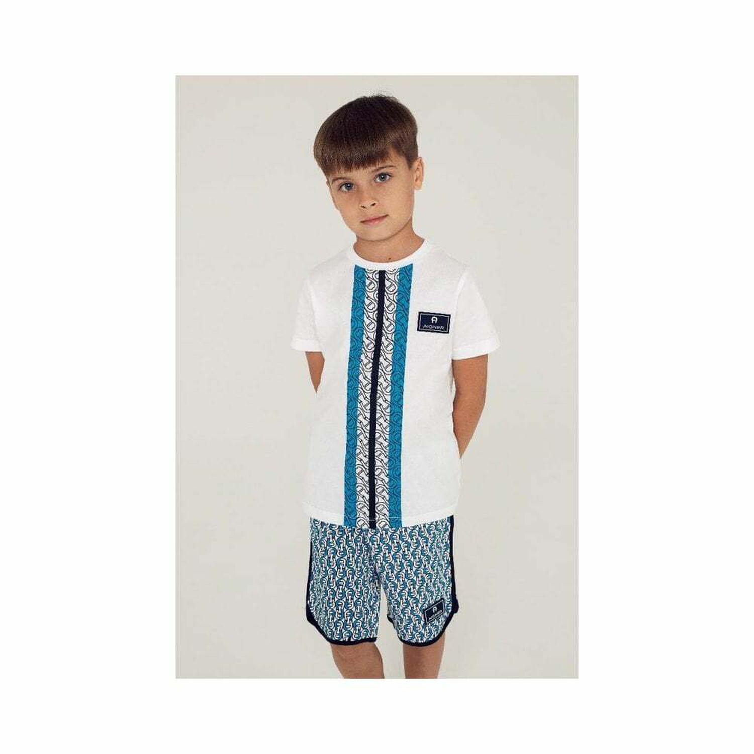 Boys White & Blue Logo Shorts, 1, hi-res image number null