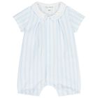 Baby Boys Blue & White Striped Romper, 1, hi-res