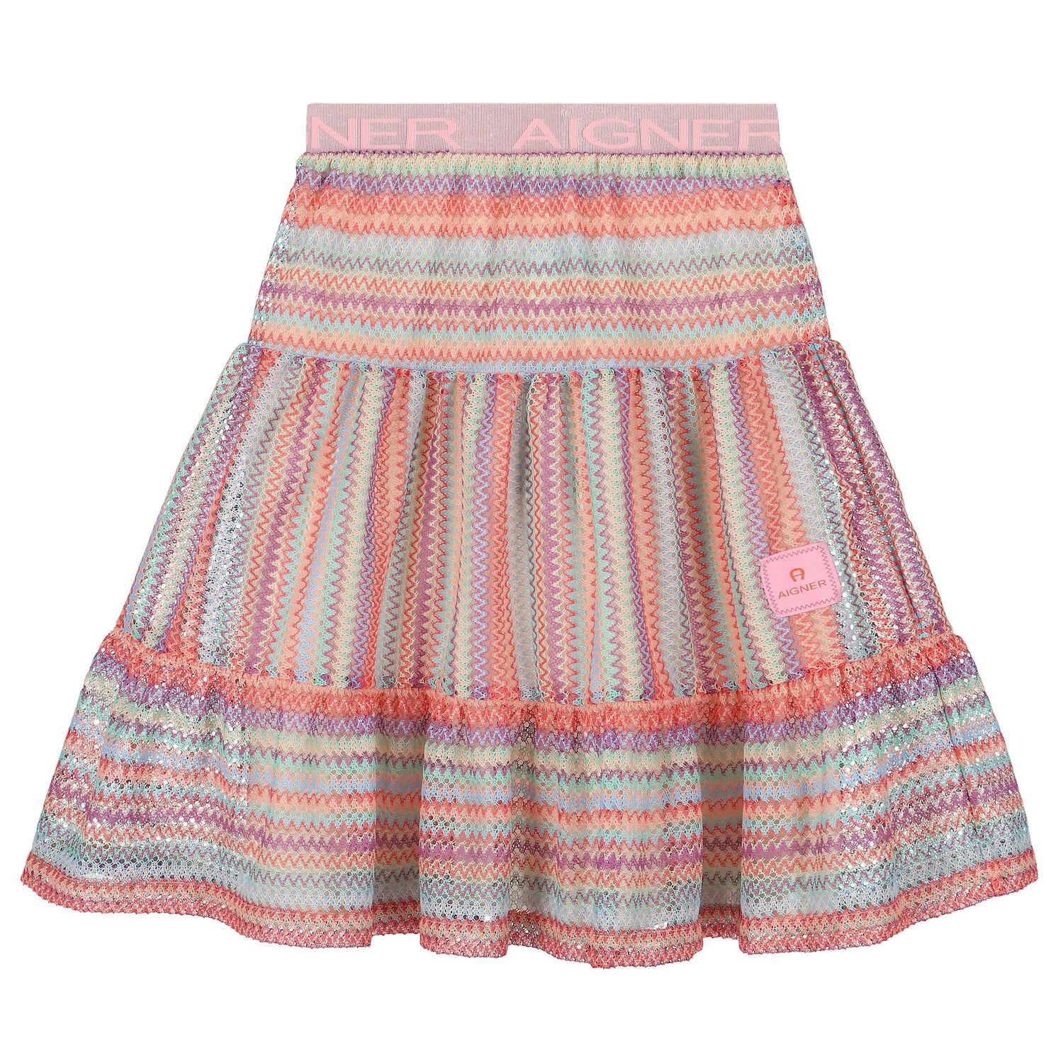 Girls Pink Zigzag Crochet Skirt, 1, hi-res image number null
