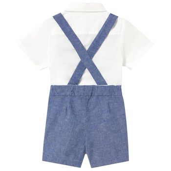 Younger Boys Navy Blue & Ivory Shorts Set