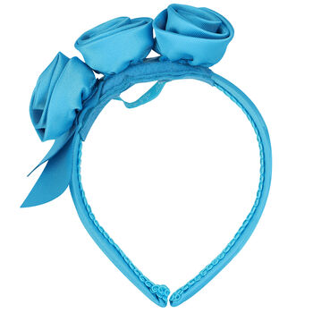 Girls Blue Floral Satin Hairband