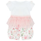 Baby Girls White & Pink Floral Romper, 1, hi-res