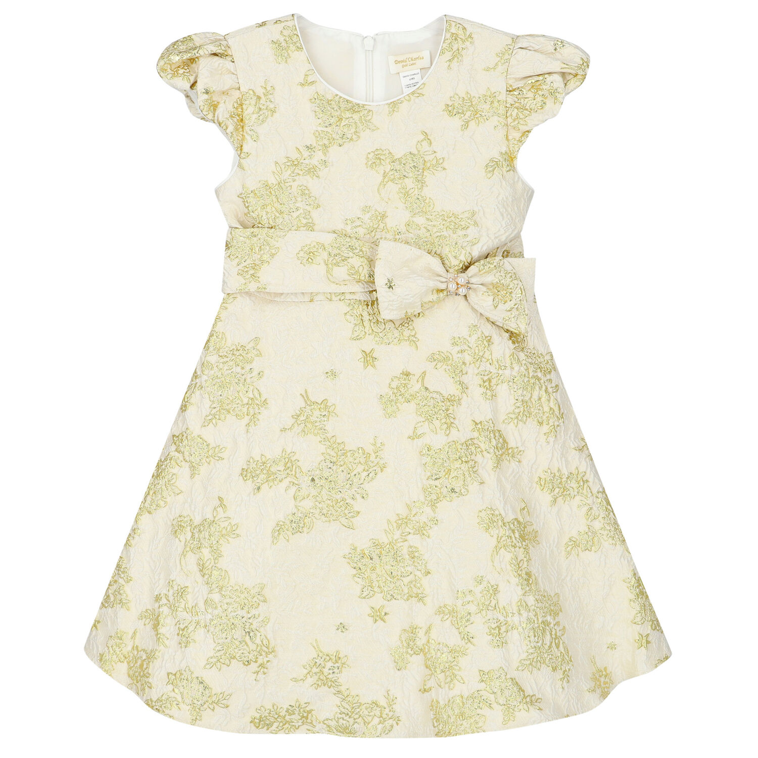 Girls Ivory & Gold Brocade Dress, 1, hi-res image number null