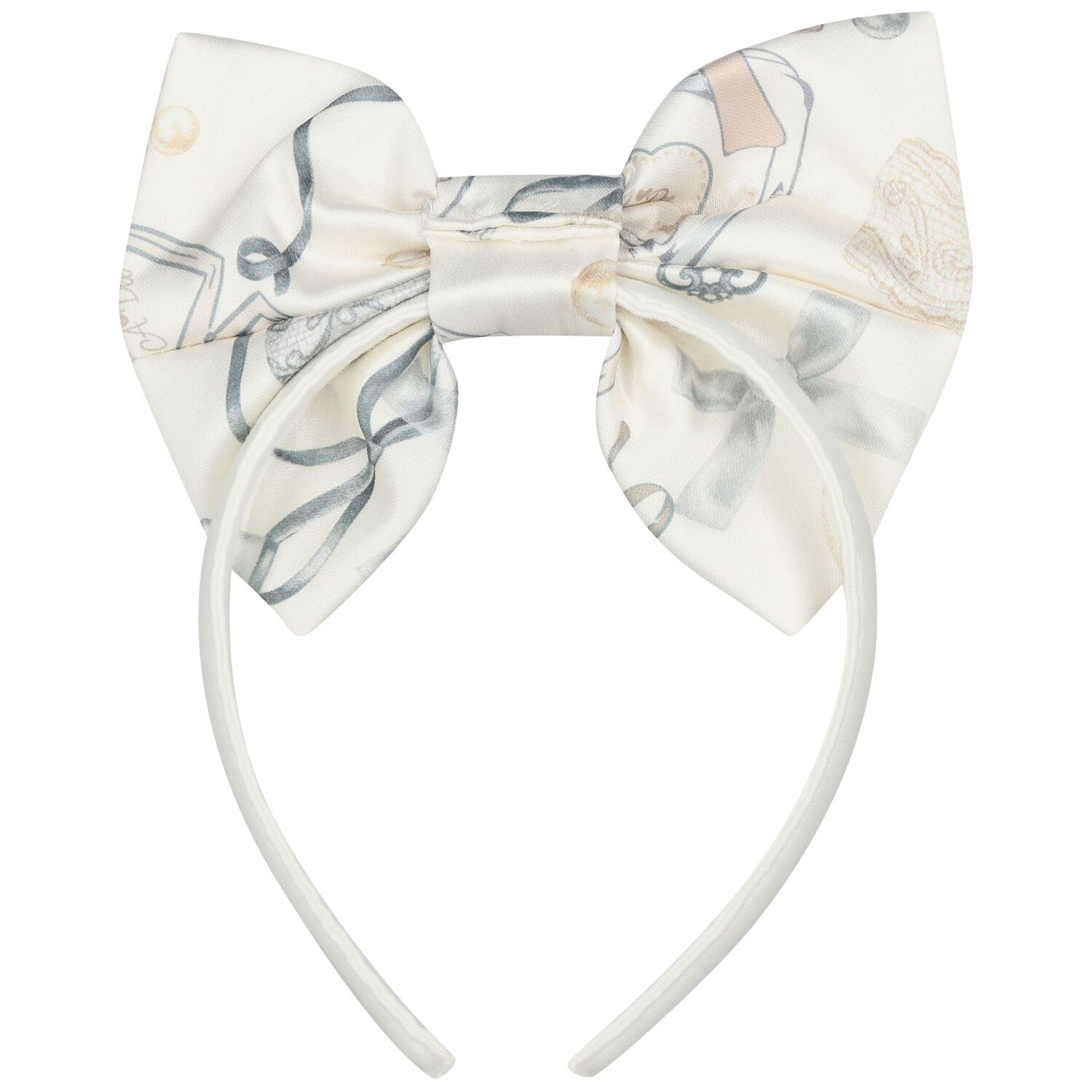 Girls Ivory Bow Headband, 1, hi-res